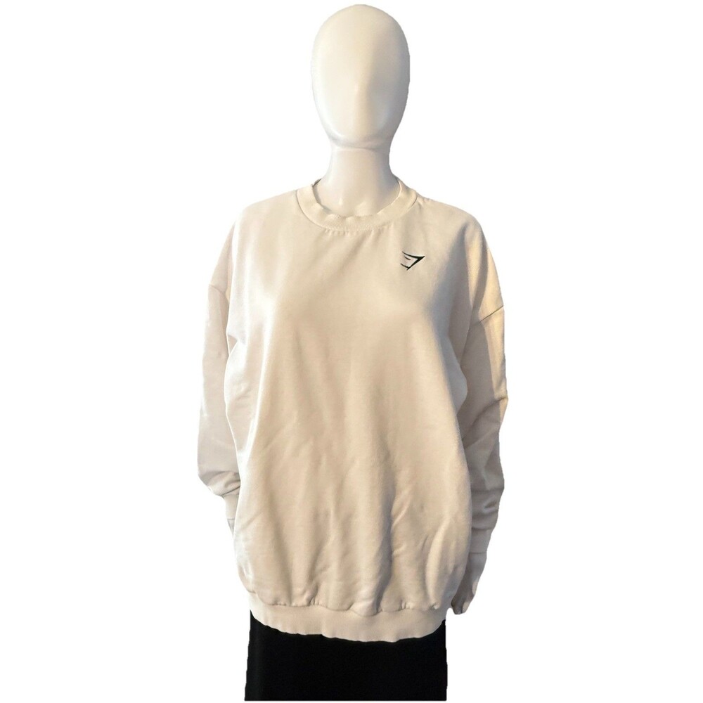 Gym Shark Crewneck Sweatshirt Workout White Logo Athleisure Sports Weights SZ M